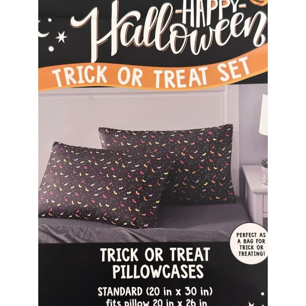 Halloween Rainbow Bats Pillow Sheet Set NEW